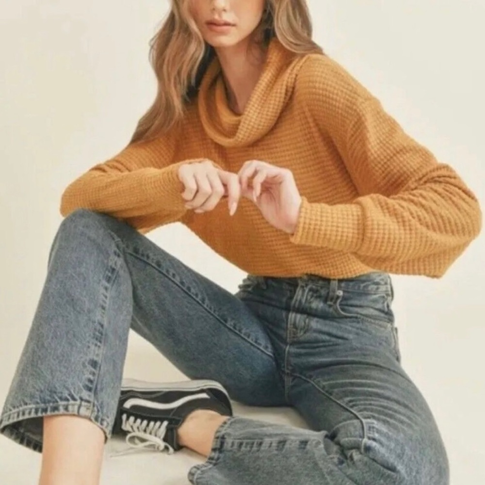 Free People Canyon Moon Waffle Mustard Oversized Surplice Back Top S/M/L/XL NWT - Picture 4 of 16